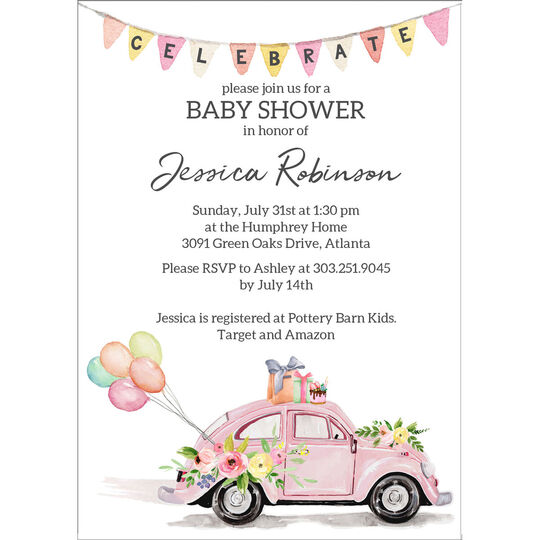 Pink Car Shower Invitations
